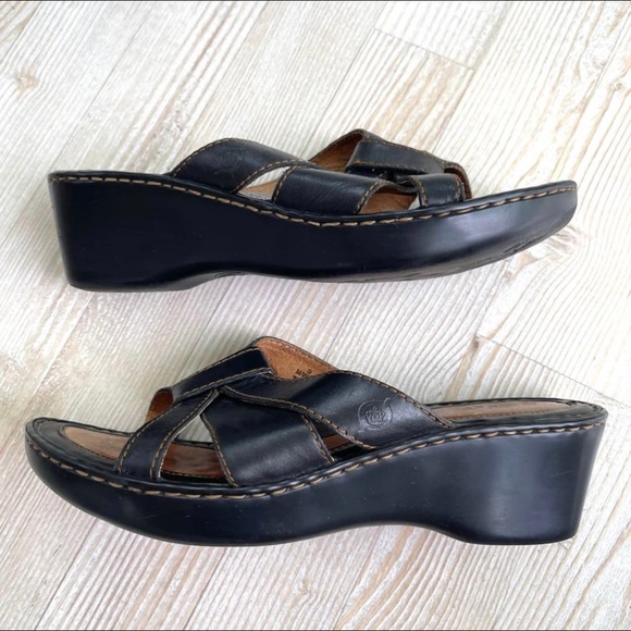 Born Leather Slide Wedge Sandals, Black. - Picture 2 of 8